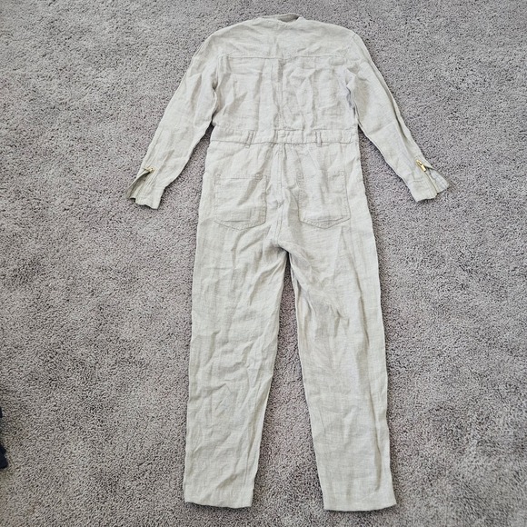 We Wore What Womens Linen Utility Jumpsuit Size M Boiler Suit Zip Front Neutral - Picture 9 of 12
